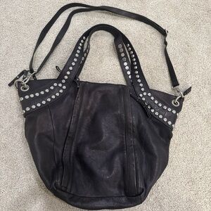 Studded Black Leather Tote Bag